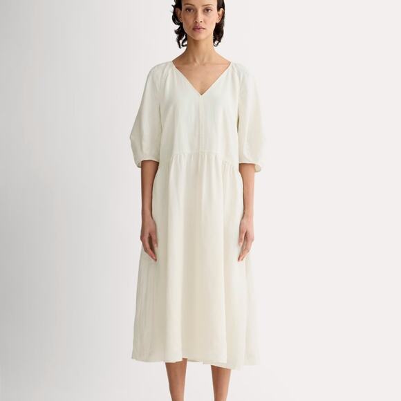 Everlane Dresses & Skirts - Everlane Linen Puff Sleeve Midi Dress Bone Cream Ivory White Size Medium NEW